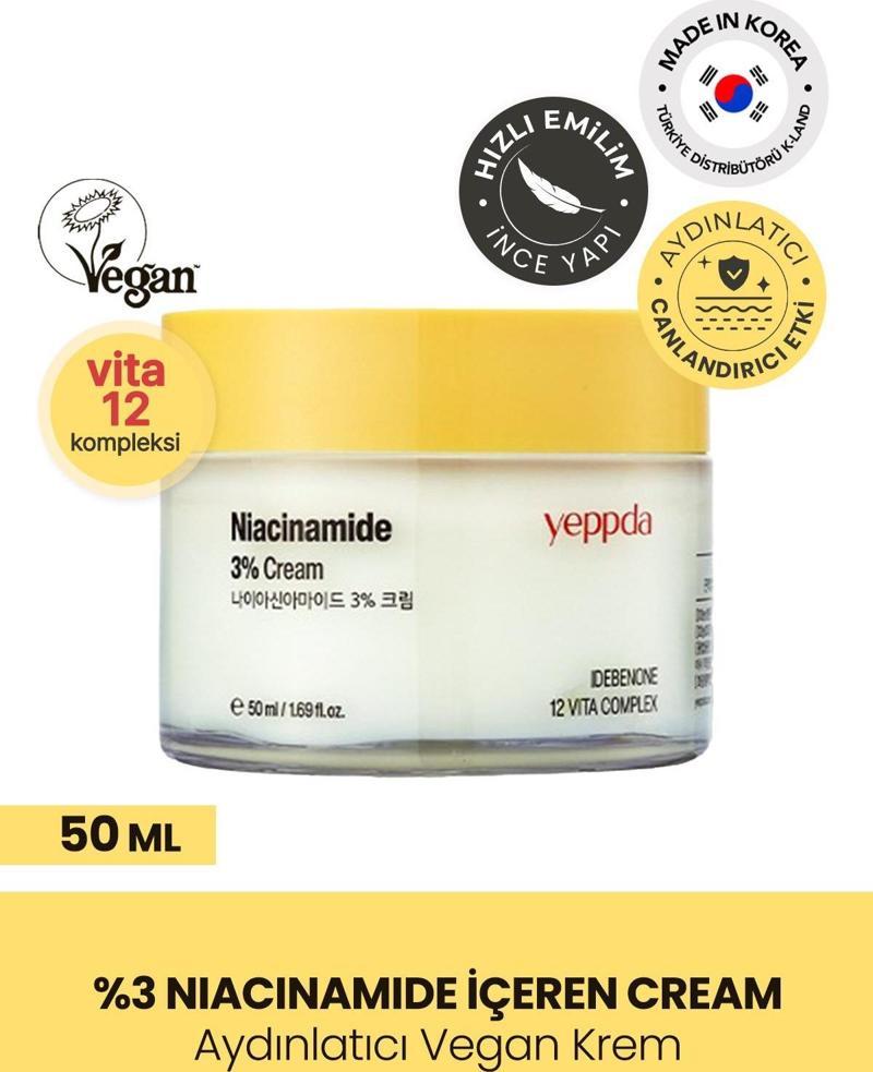 %3 Oranında Niacinamide İçeren Nemlendirici Krem Yeppda Niacinamide %3 Cream 50 ml