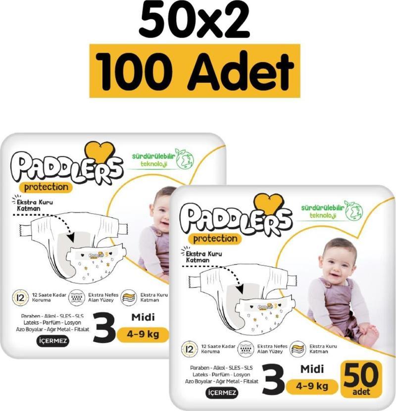 Protection Bebek Bezi 3 Numara Midi 100 Adet (4-9 Kg) 2'li Jumbo Set