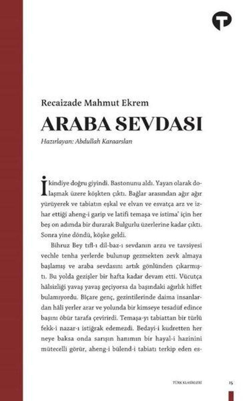 Turkuvaz Kitap Araba Sevdası - Recaizade Mahmut Ekrem