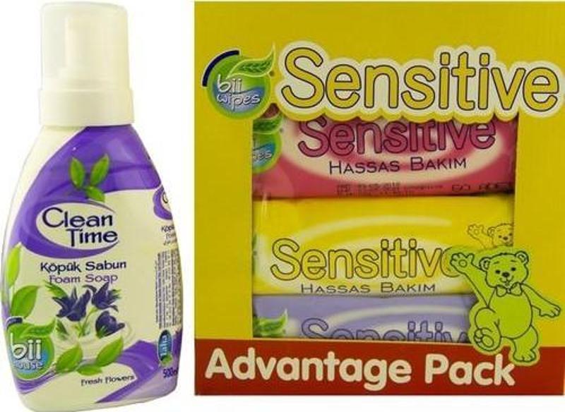 Bii Wipes - Sensitive Hassas 3 Adet 60'lı Islak Mendil - Köpük Sabun 500 ml