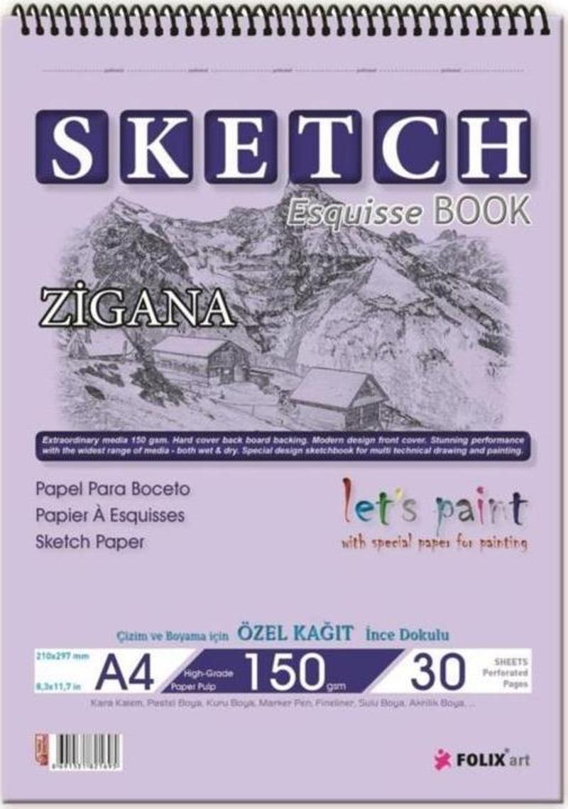 Sketchbook Zigana A4 Spiralli 150 Gr. 30 Yaprak Eskiz Defteri