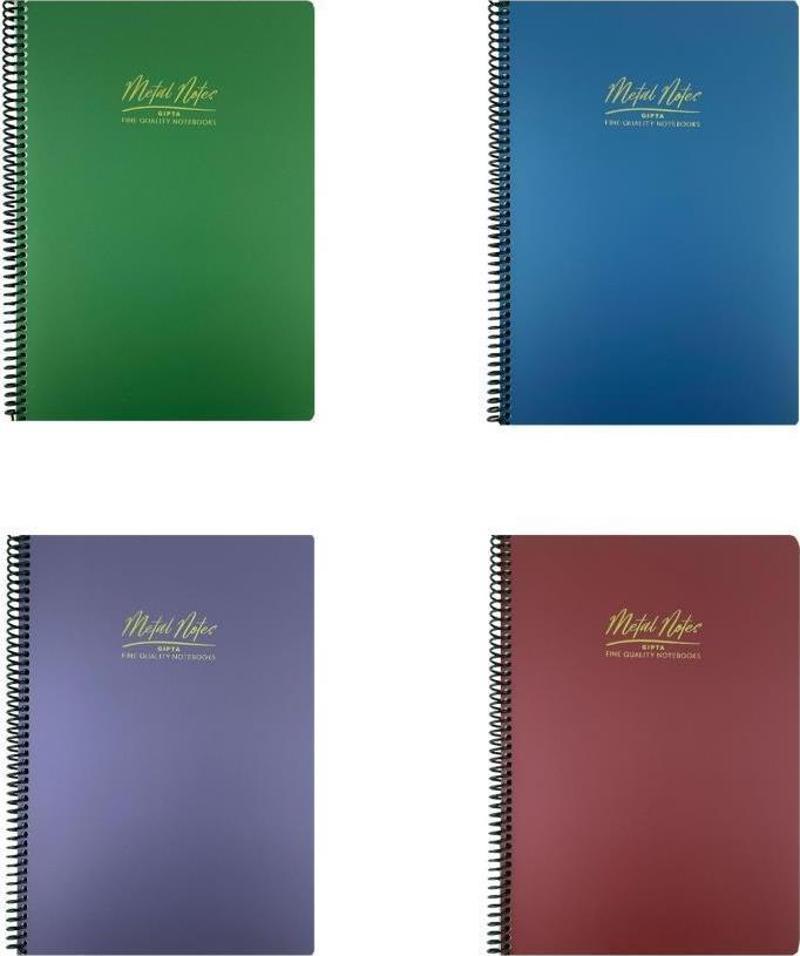 Metal Notes A4 Spiralli Defter PP Kapak 80 Yaprak Kareli 4'LÜ