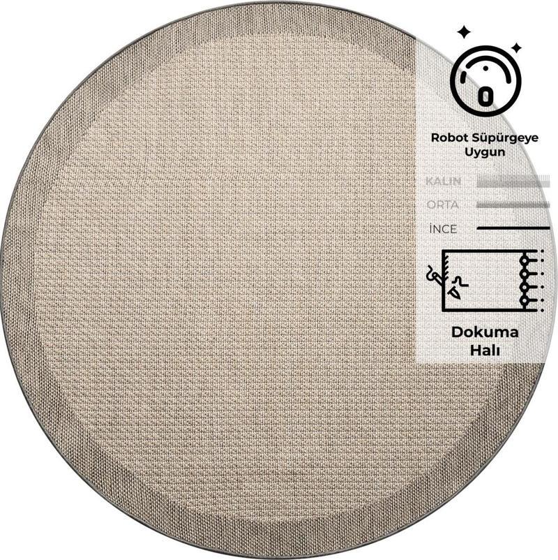Konfor Sisalux 3091 Bej Jüt Tabanlı Modern Dokuma Yuvarlak Kilim Sisal Hasır Halı