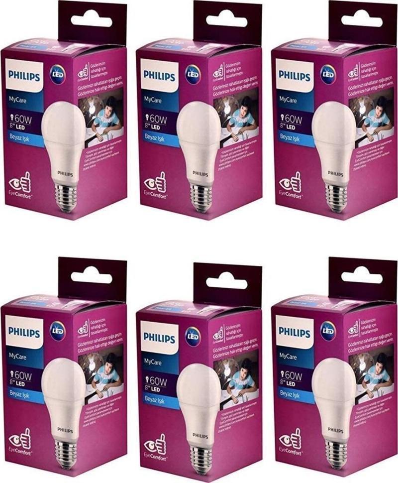 Phılıps Mycare LED Lamba 8W-60W 6500K Beyaz Işık x 6 Adet
