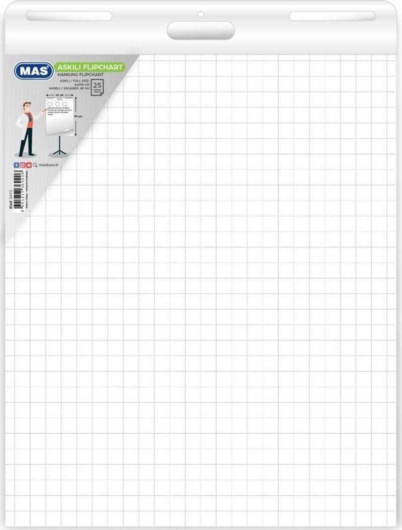 3692 Flipchart Kağıdı 64 x 90 Askılı Kareli 25 Yaprak