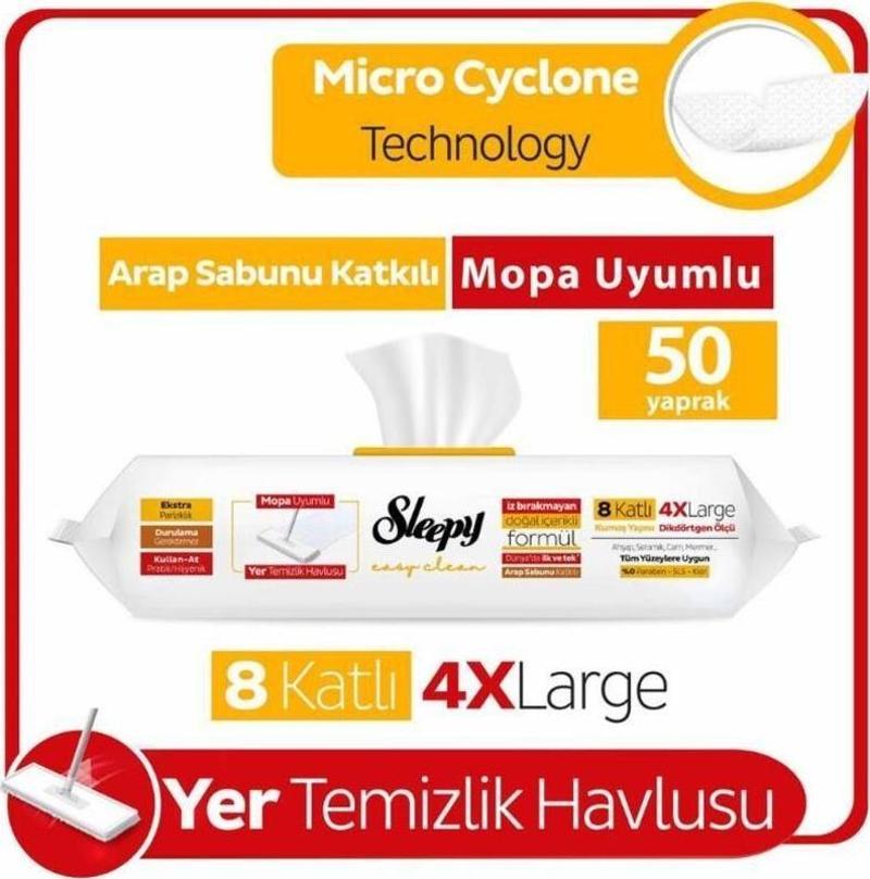 Arap Sabunu Katkılı Mopa Uyumlu 4 Xlarge Yer Temizlik Havlusu 50 Yaprak