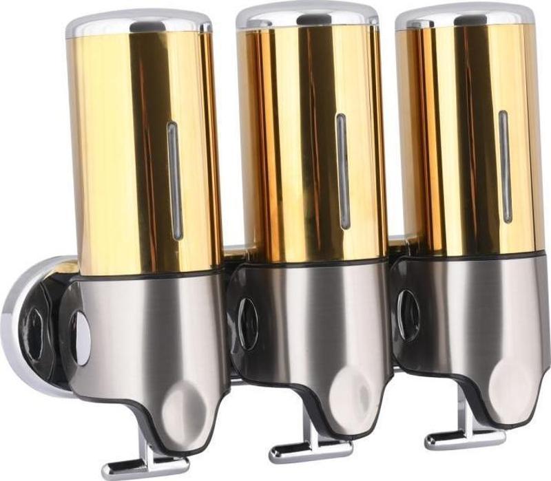 Xinda GS500T Gold Üçlü Manuel Sıvı Sabunluk Paslanmaz Çelik 3x500ml
