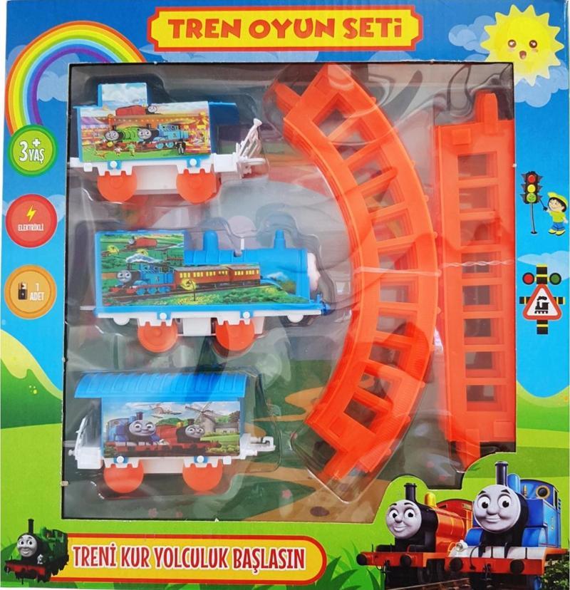 Pilli Tren Seti Raylı Vagonlu Oyuncak Thomas Lokomotif Tren Mavi