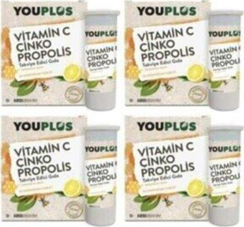 4 Adet Youplus Vitamin C,Çinko,Propolis Efervesan Tablet Takviye