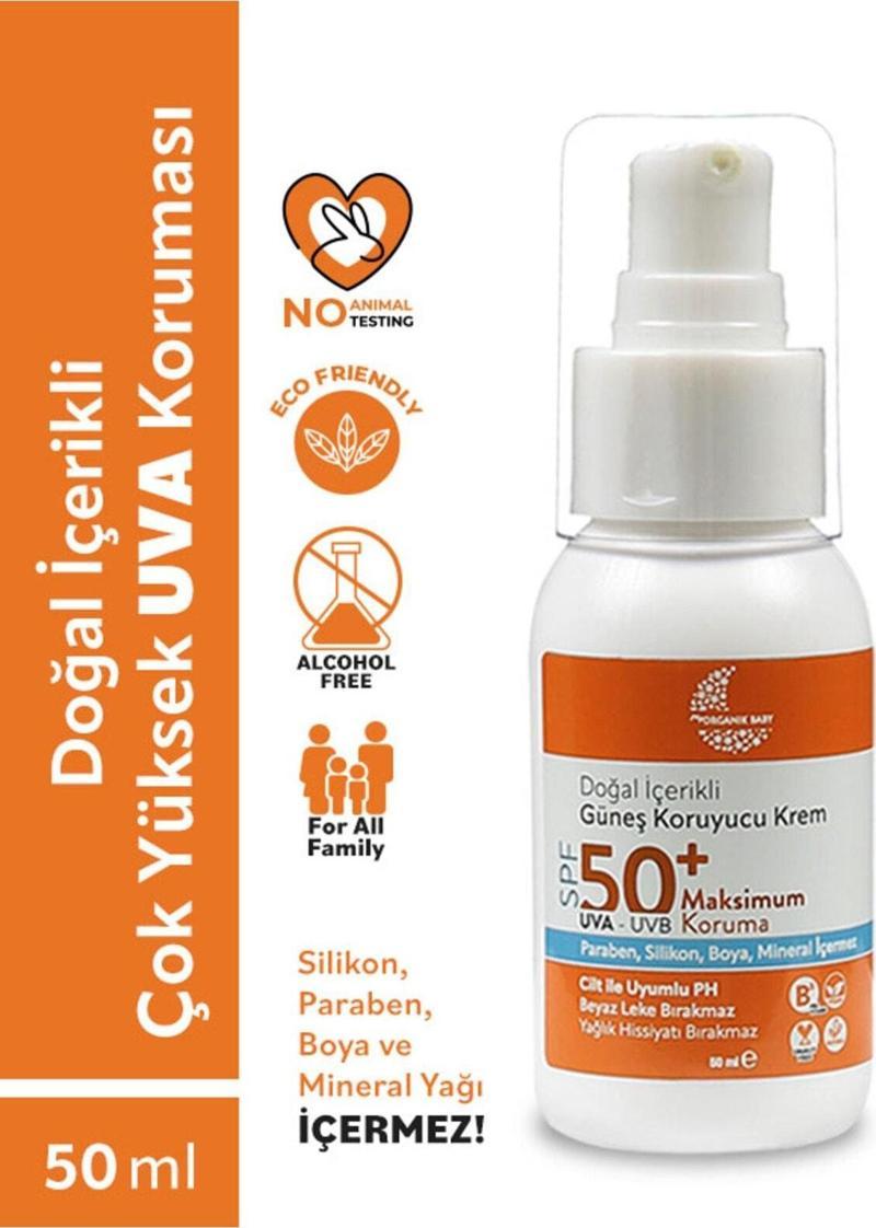 Doğal Içerikli Bebek Çocuk Ve Yetişkin Güneş Kremi Leke Karşıtı Vegan Uva Uvb 50 Spf Tüm Ciltler