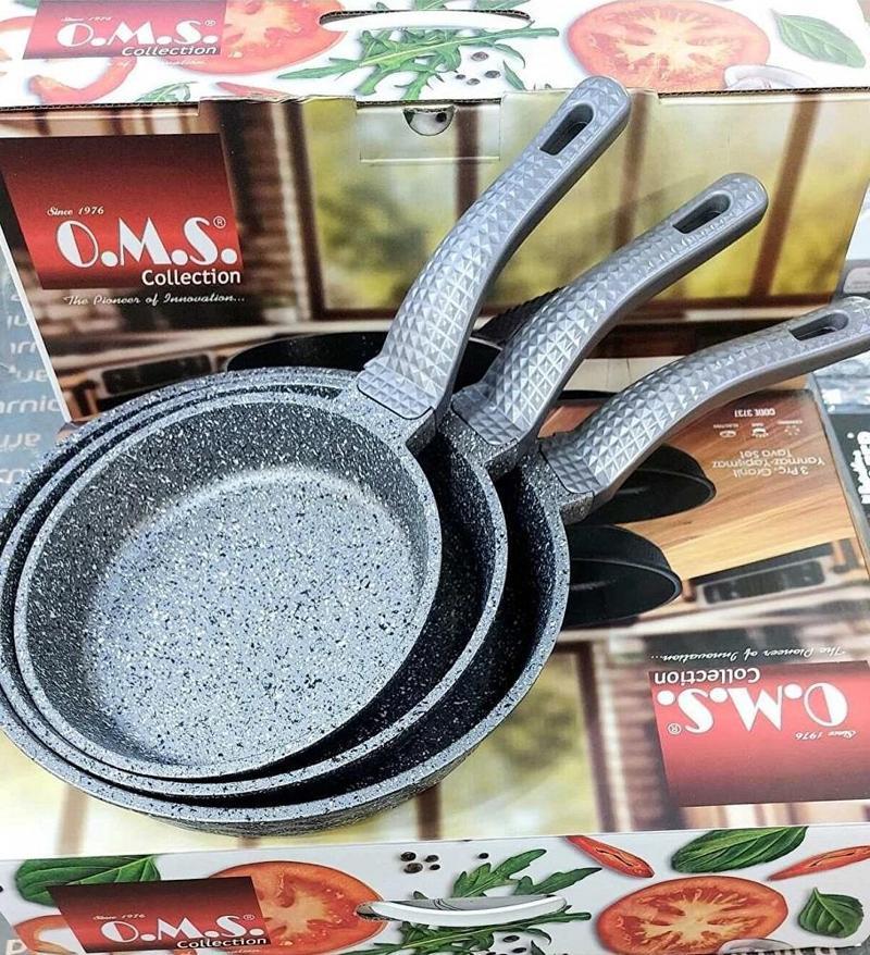 3737 Fry Pan Döküm Granit 3 Parça Tava Seti Gri (20-24-28 cm)