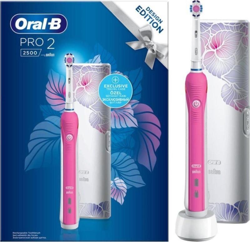 Pro 2500 Şarj Edilebilir Diş Fırçası Cross Action Flora Pink + Seyahat Kabı