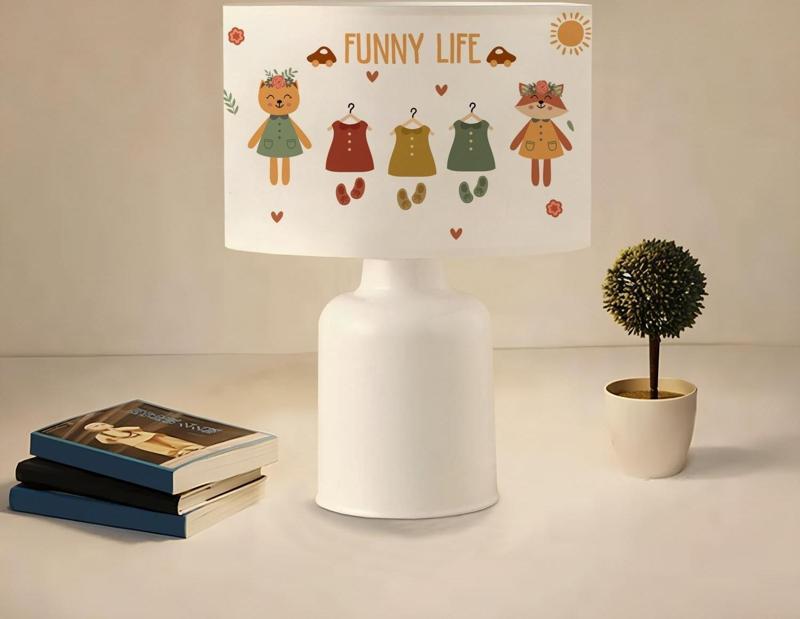 Çocuk Odası Funny Life Kumaş Başlıklı Abajur AYD-3380