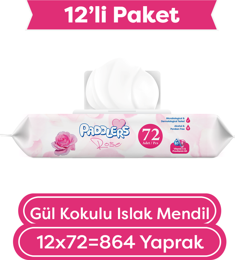 Gül Kokulu Islak Mendil 12x72 li Koli (864 Yaprak)