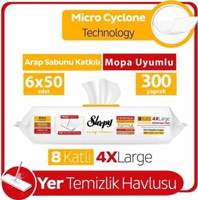 Easy Clean Arap Sabunu Katkılı Mopa Uyumlu Yer Temizlik Havlusu 6X50 (300 Yaprak)