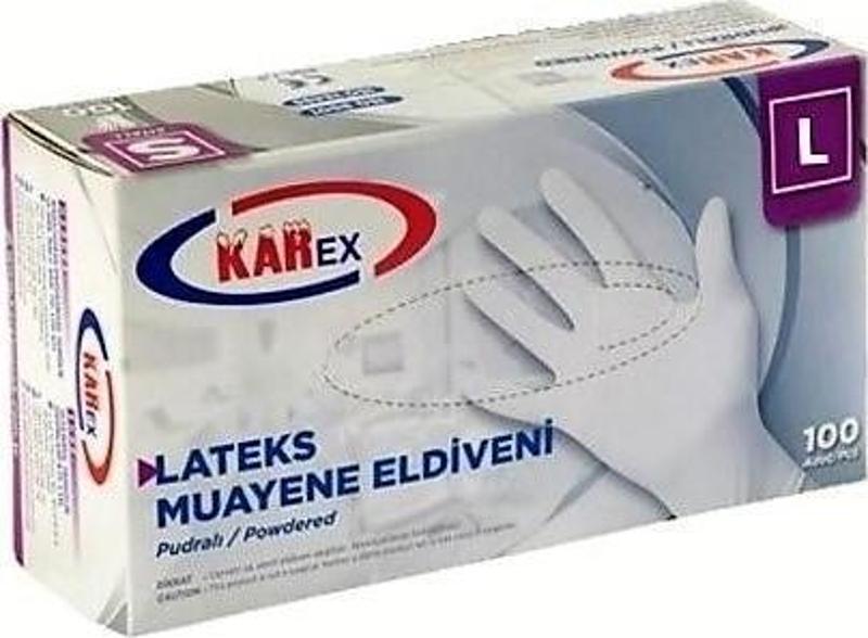 Karex Lateks Pudralı Eldiven 100'lü Paket Beyaz Large