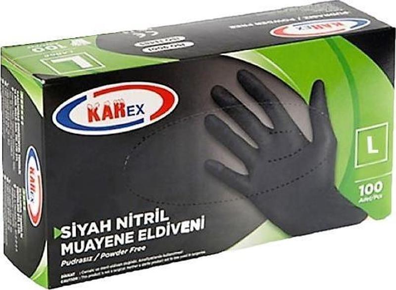 Karex Siyah Nitril Pudrasız Eldiven 100'lü Paket Large