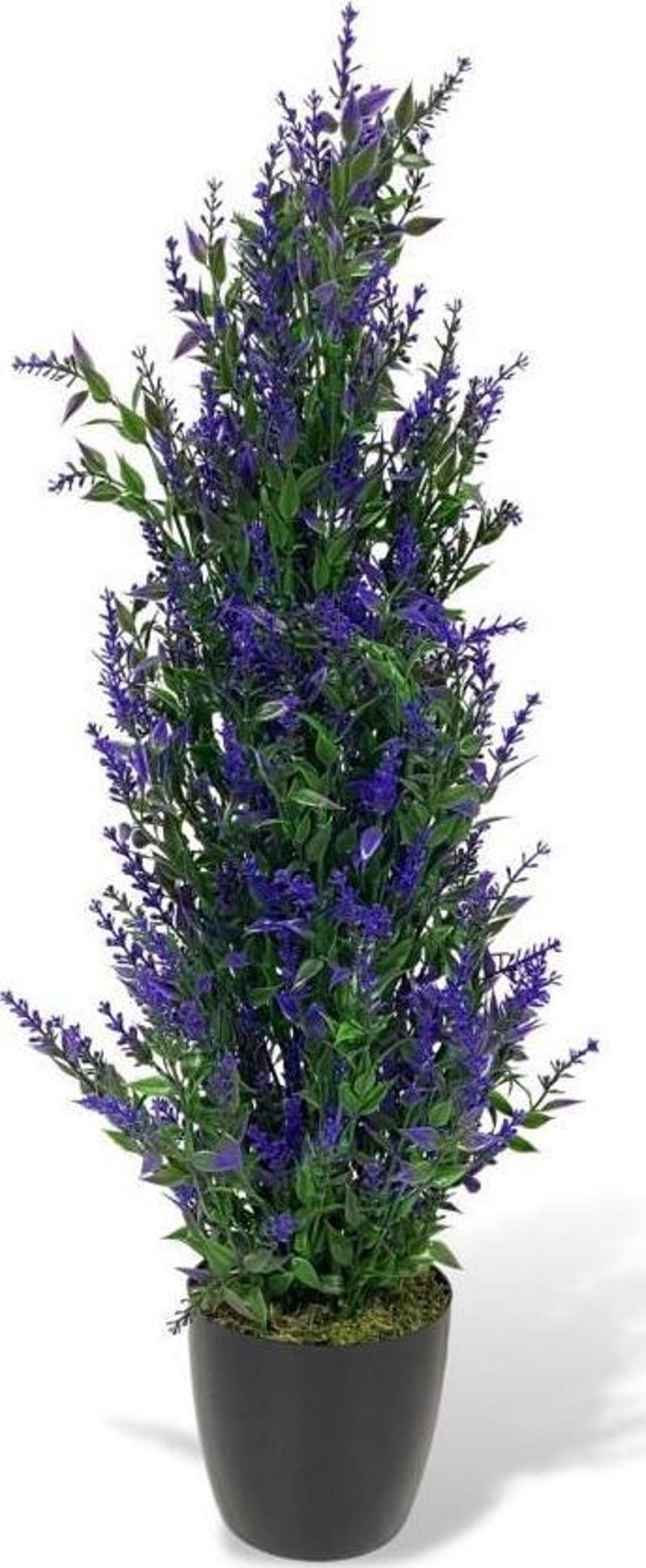 Yapay Çiçek Siyah Saksıda Mor Lavanta Ağacı 55cm