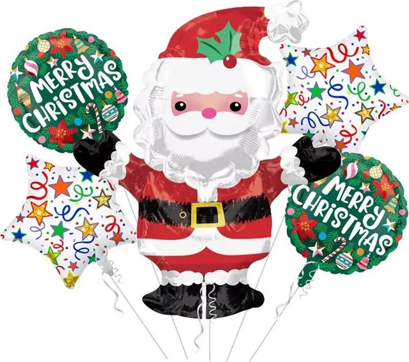 Yılbaşı Yeniyıl Dekorasyonu Helyuma Uyumlu Noel Baba Santa Folyo Balon Seti 5 Parça