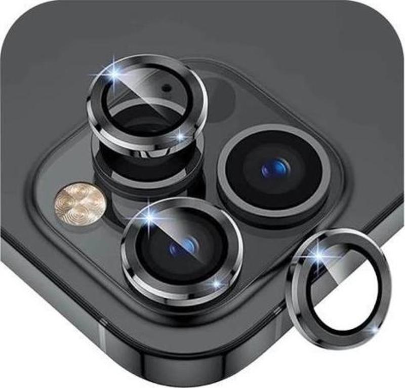 Iphone 15 Pro / 15 Pro Max İle Uyumlu Darbeye Dayanıklı Mekanizmalı Safir Kamera Lens Koruyucu Siyah