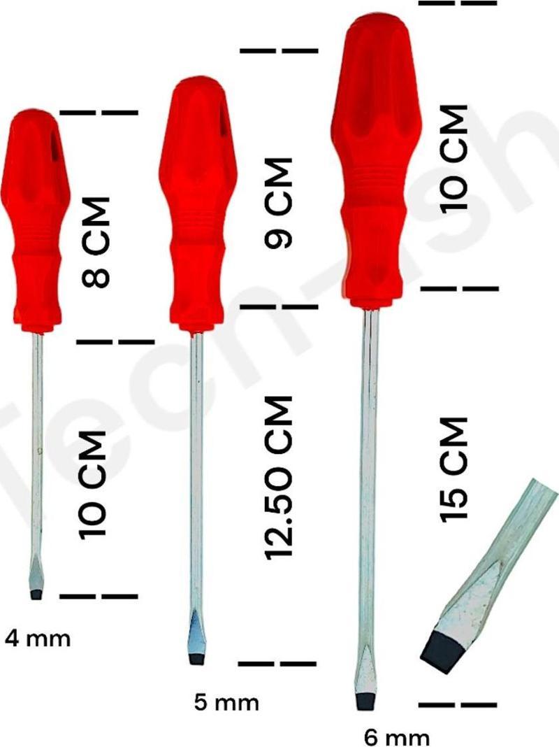 Düz Tornavida Seti 3'lü Düz Uçlu Kırmızı Saplı