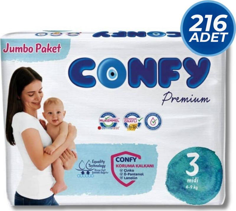 Premium Bebek Bezi 3 Numara Midi 4 - 9 Kg 216 Adet