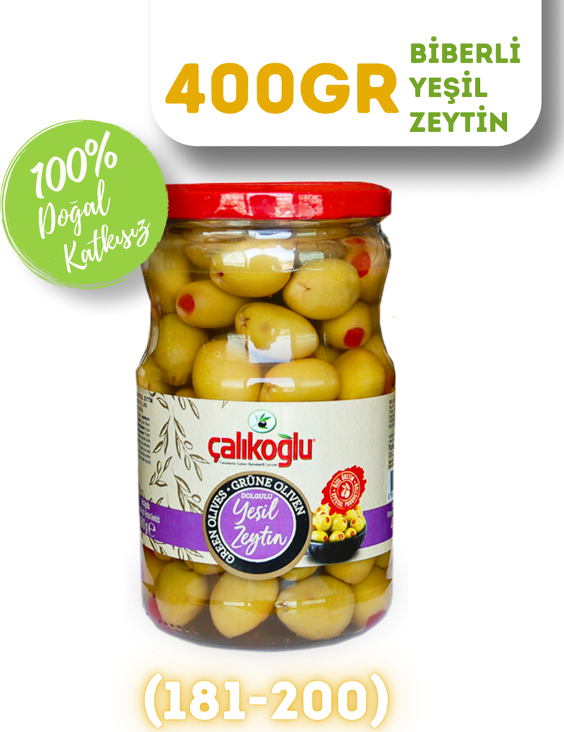 Doğal Biberli Yeşil Zeytin 400 gr (181-200)