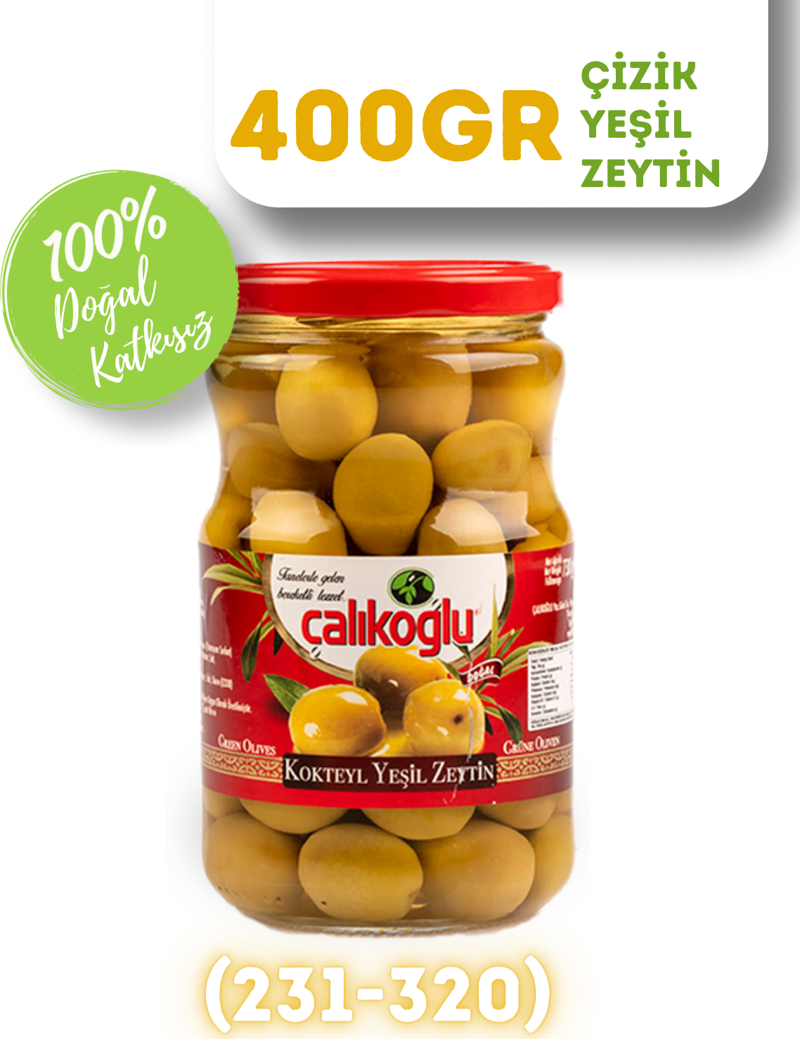 Doğal Çizik Yeşil Zeytin 400 gr (261-290)