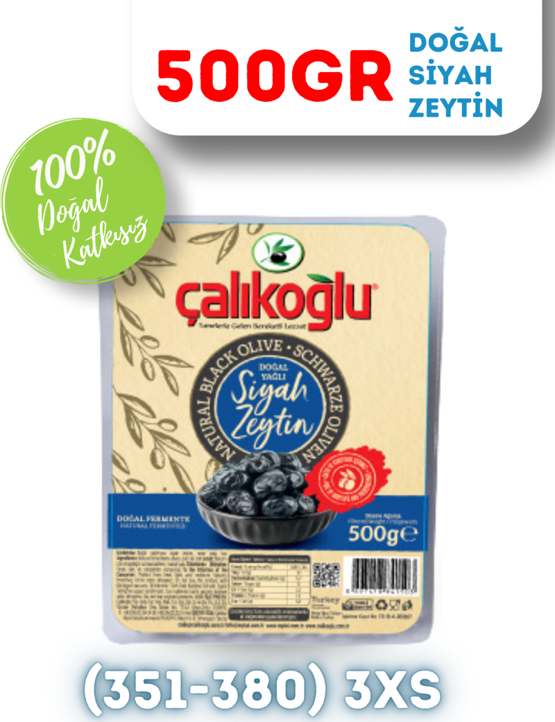 Doğal Gemlik Siyah Zeytin 500 gr (351-380) 3XS