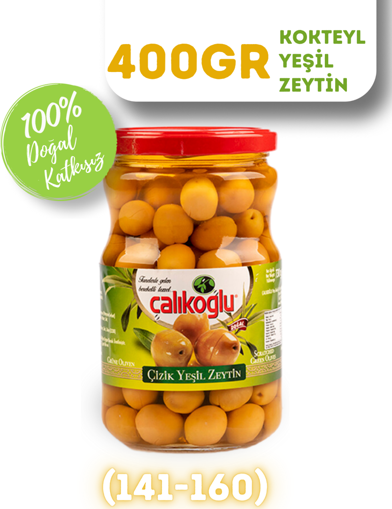 Doğal Kokteyl Yeşil Zeytin 400 gr (141-160)