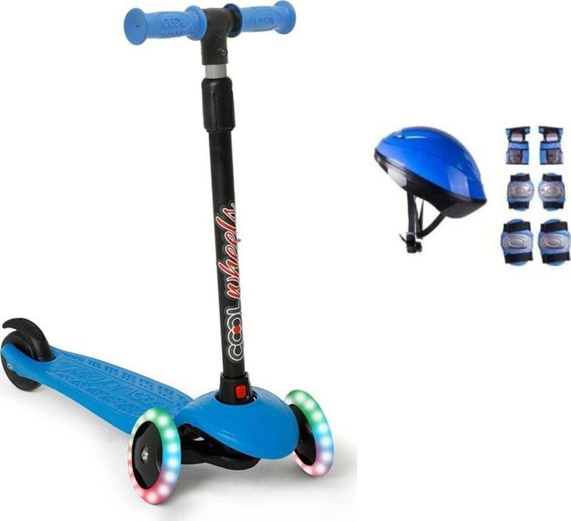 Star Işıklı 3 Tekerlekli Çocuk Scooter Kask Dizlik Dirseklik Bileklik