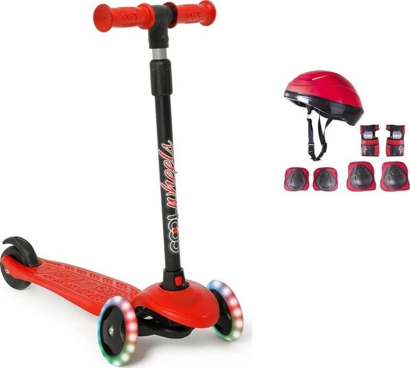 Star Işıklı 3 Tekerlekli Çocuk Scooter Kask Dizlik Dirseklik Bileklik