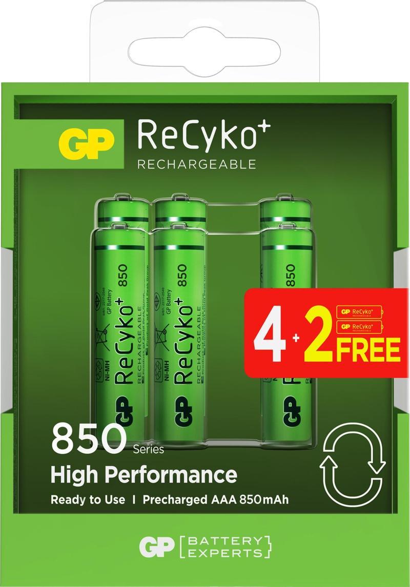 AAA 850 mAh Şarjlı İnce Kalem Pil  4+2'li Paket Recyko GPHCH83BOK