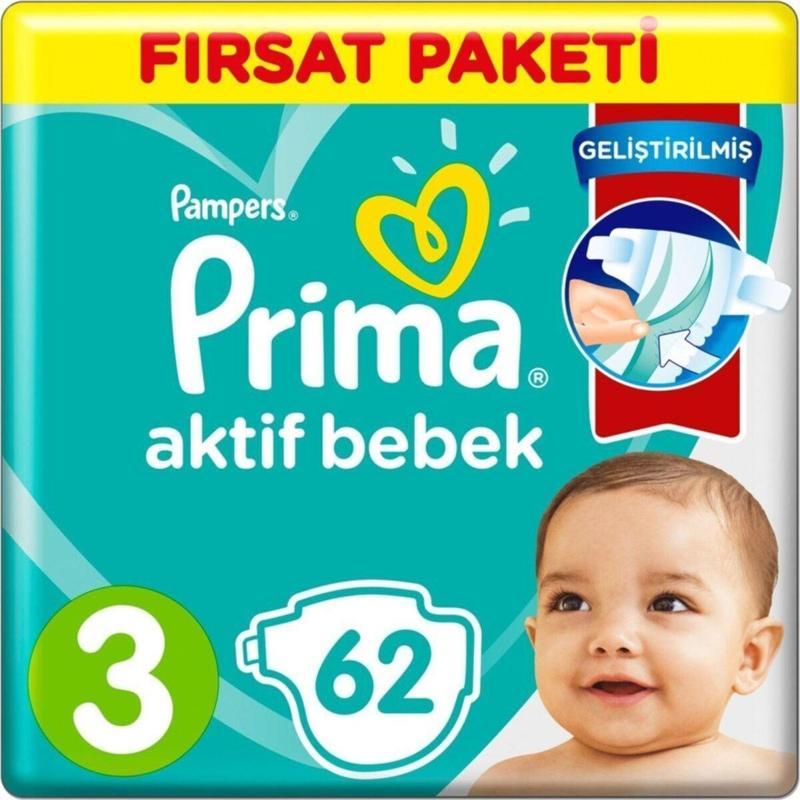 Bebek Bezi Aktif Bebek 3 Beden 6-10 Kg 62 Adet