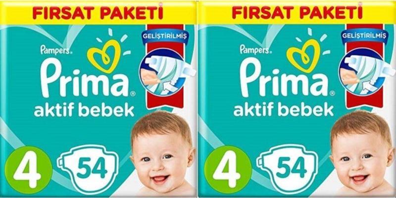 Bebek Bezi Aktif Bebek 4 Beden 108 Adet (54x2)