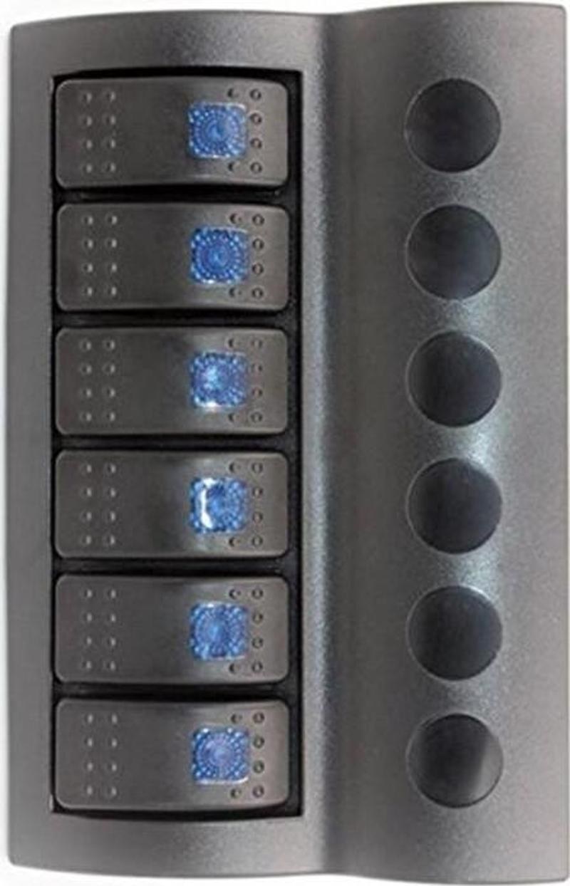 Marin Otomatik Sigortalı Switch Panel, 6 Anahtar, Mavi