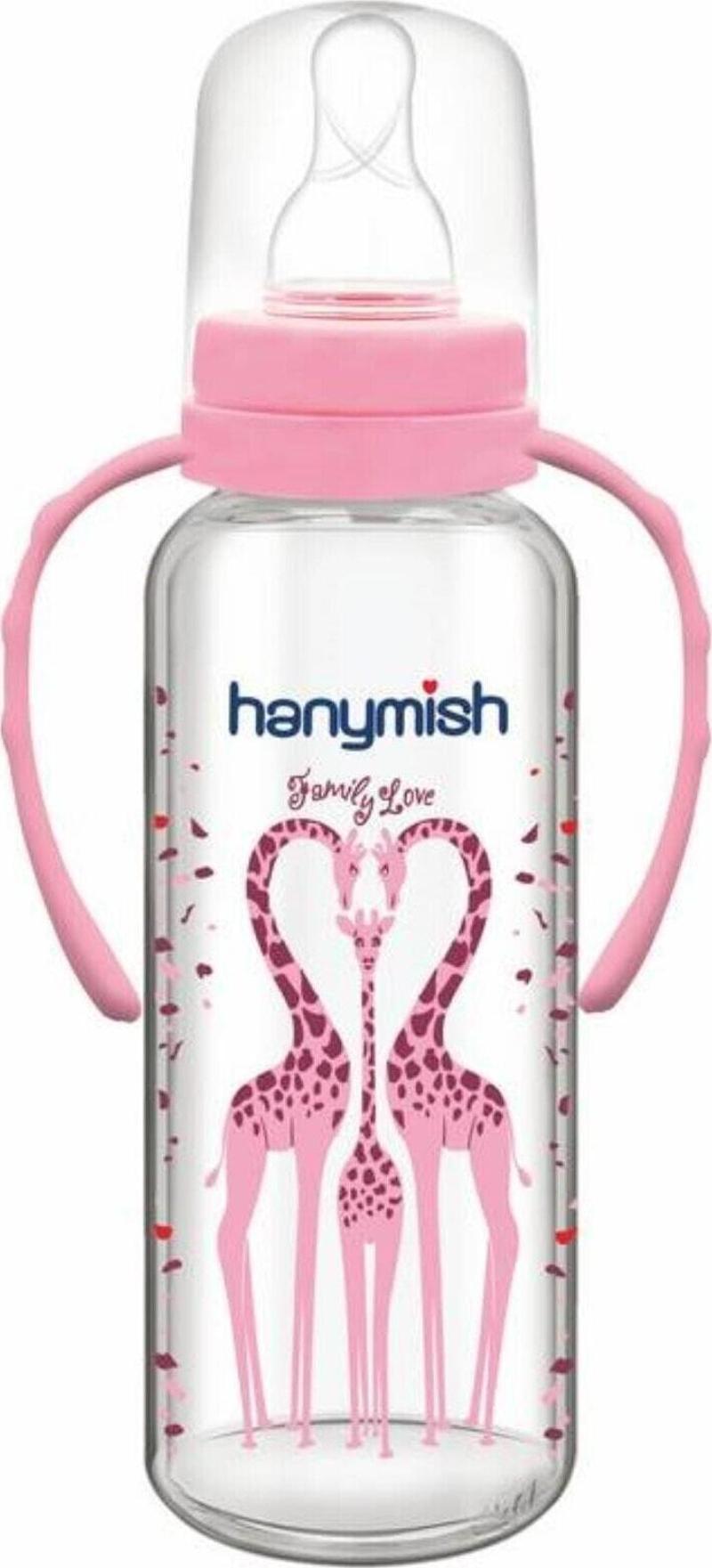 Hanymısh Kulplu Cam Biberon 240 Ml No:1 (0-6 Ay) Pembe