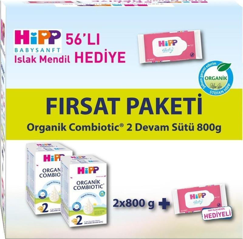 2 Organik Bebek Sütü Combiotic 800 gr X 2 Adet Avantaj Paketi (Islak Mendil Hediyeli)