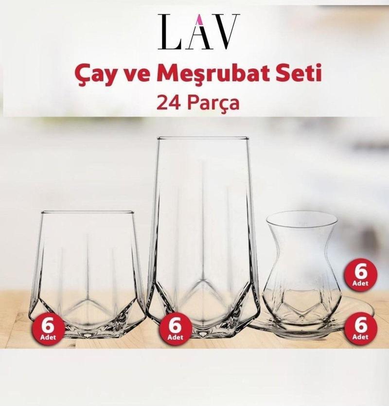 Çay Ve Su Meşrubat Bardağı Seti Takımı - 24 Parça