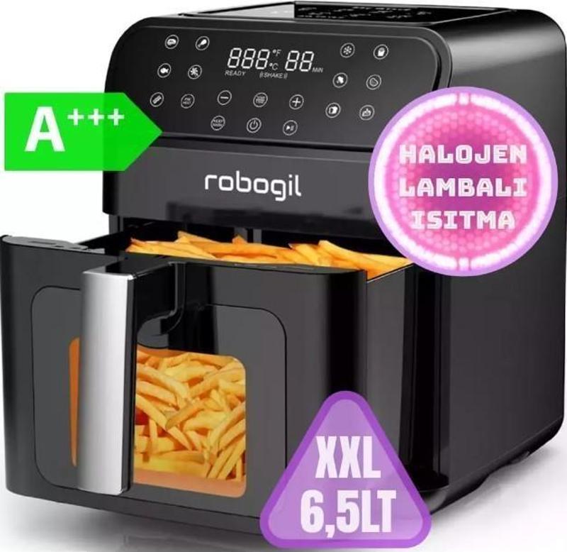 Af-19D Airfryer Xxl 6,5lt Halojen Lambalı Cam Kapaklı Sıcak Hava Fritözü