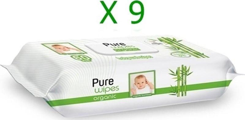 Pure Wipes Organik Bambu Özlü Islak Havlu 60'lı X 9'lu Avantaj Paketi