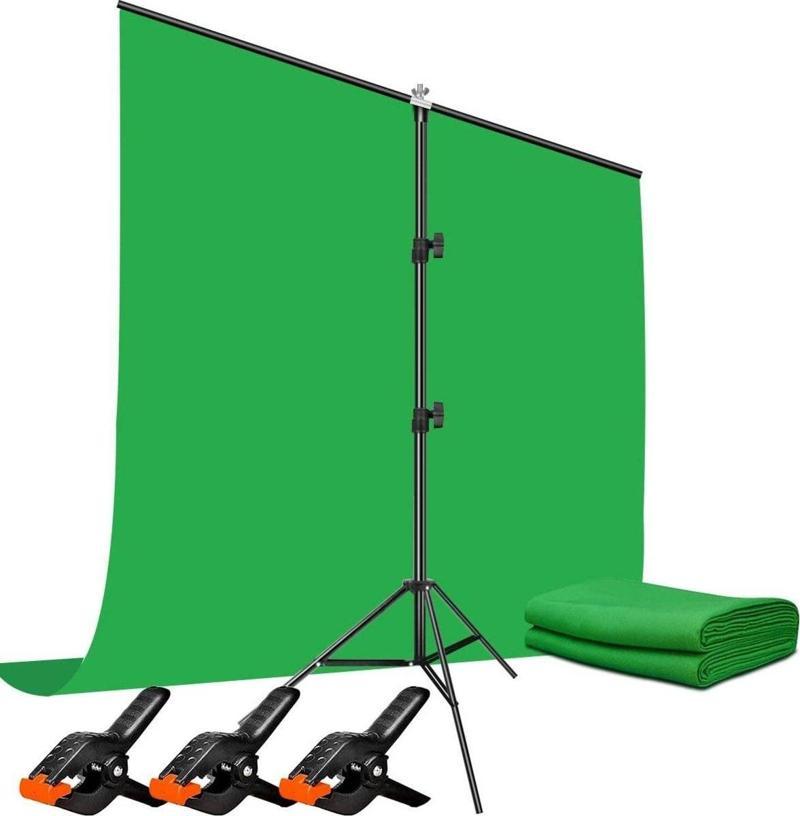 Green Screen Greenbox Yeşil Fon Perde (1.5X2 M) + Tek Ayaklı Fon Standı + 3 Mandal