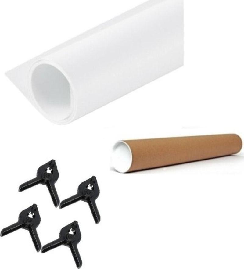 Ürün Çekim Fotoğraf Fonu Stüdyo Fonu Beyaz 150 X 100 Cm - Özel Karton Tüp Ruloda + 4 Mandal