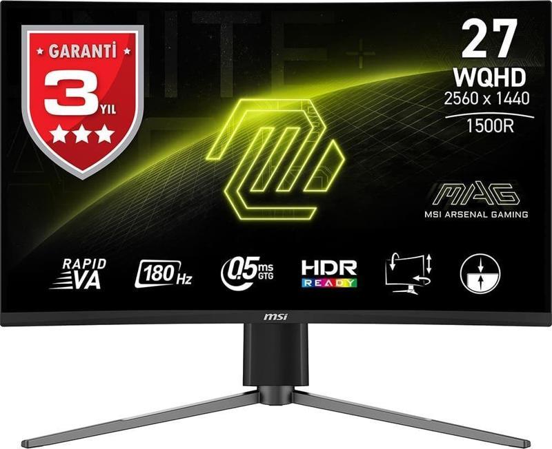 Mag 27Cq6Pf 27 2560X1440 180Hz 0.5Ms Hdmı Dp Curved 1500R Led Gaming Monitör