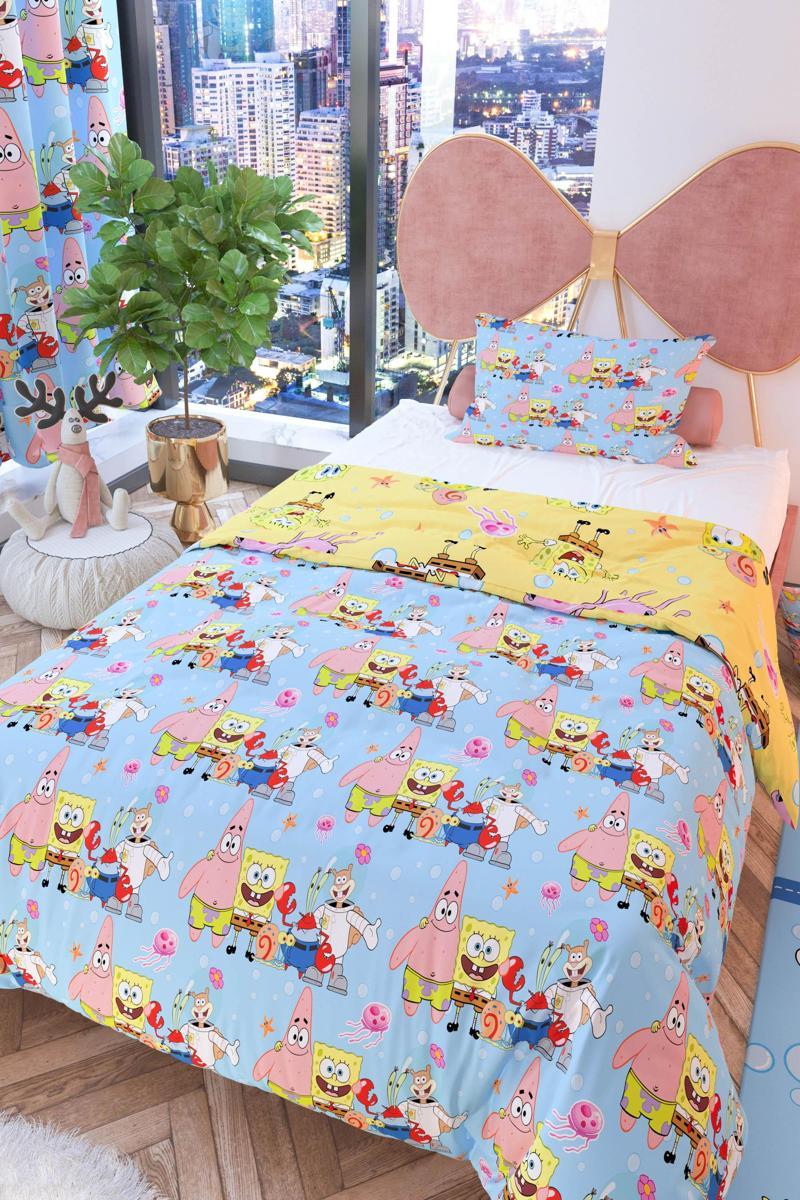 Sünger Bob Çift Taraflı Çocuk Nevresim Takımı Polycotton