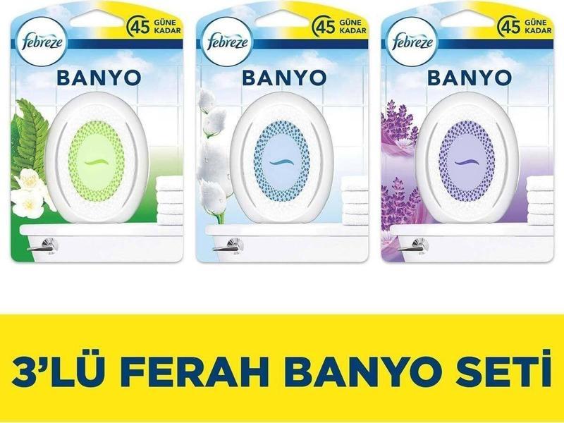 Banyo Hava Ferahlatıcı Oda Kokusu 3'Lü Set (Dağ Esintisi, Temiz Çarşaf Ferahlığı, Lavanta)