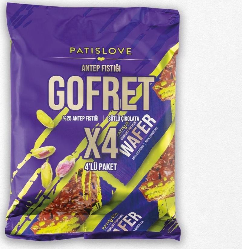 Patislove Wafer Sütlü Çikolatalı Antep Fıstıklı Gofret 33g x 4 Adet