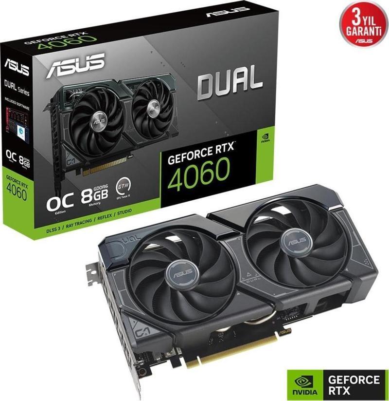 RTX 4060 Dual OC DUAL-RTX4060-O8G 128 Bit GDDR6 8 GB Ekran Kartı