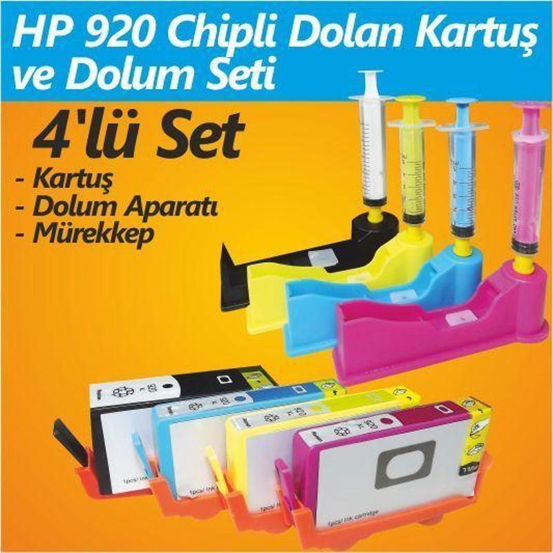 Hp 920 Uyumlu 4 Adet Kartuş ve Mürekkepli Dolum Seti