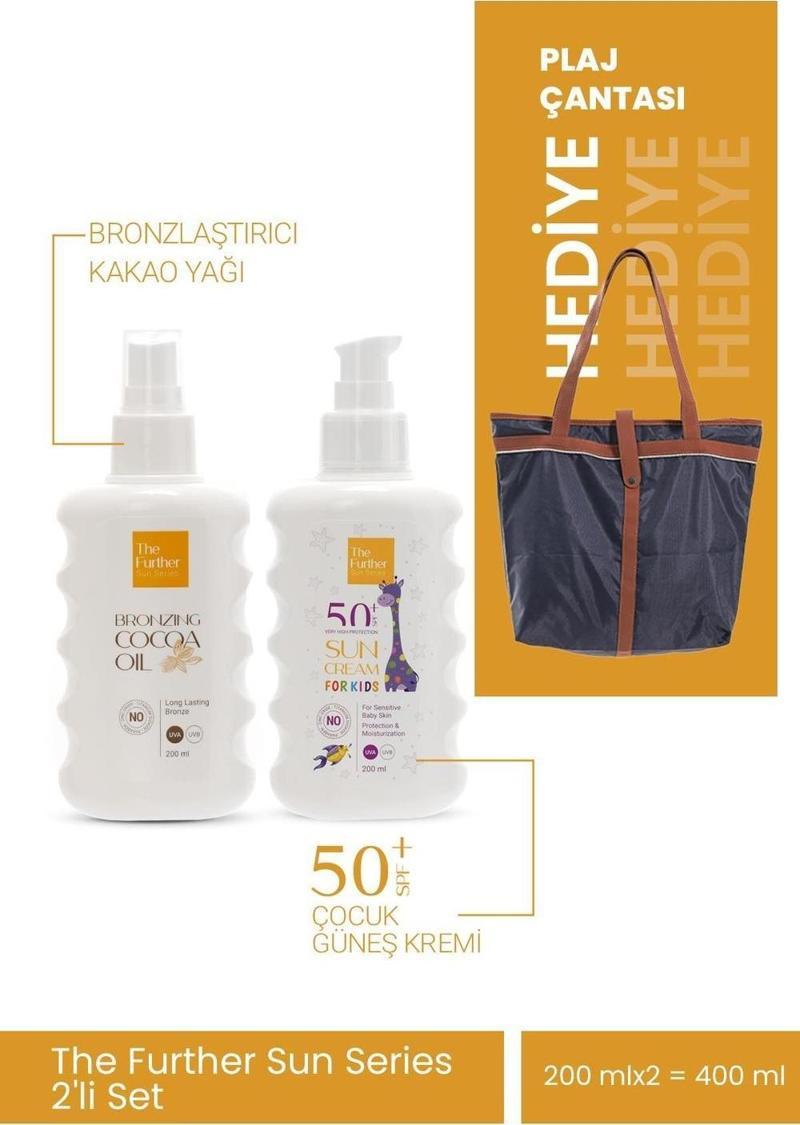 Çocuk Güneş Koruyucu Losyon Spf 50 Faktör 200 mL + Bronzlaştırıcı 200 mL + Plaj Çantası Hediye